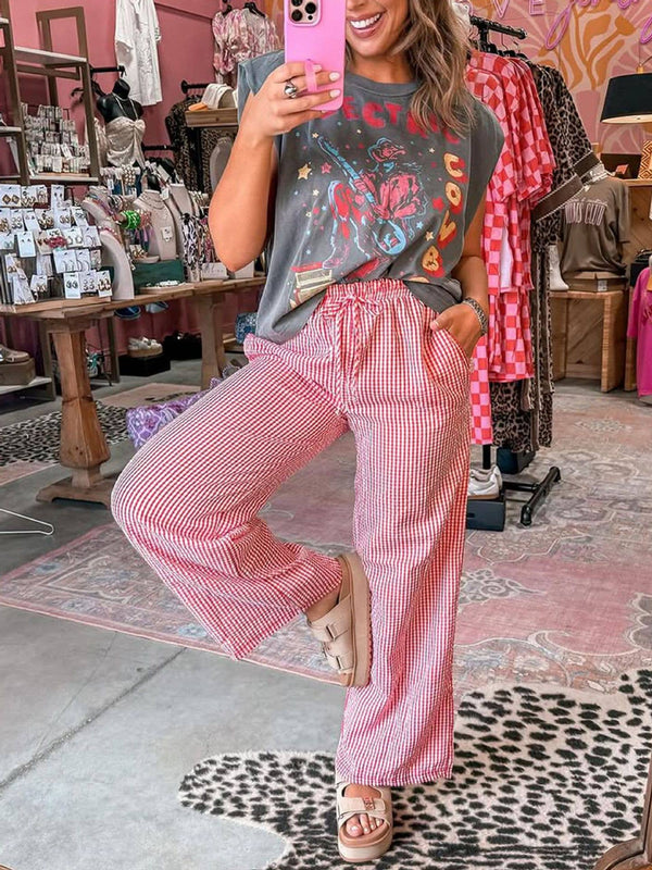 Plaid Wide Leg Pants