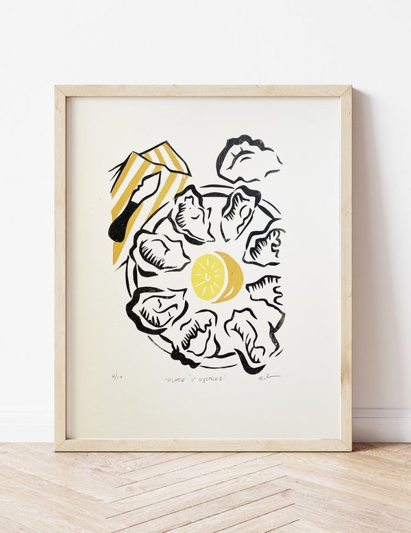 'Plate o' Oysters' Linocut Print - 1