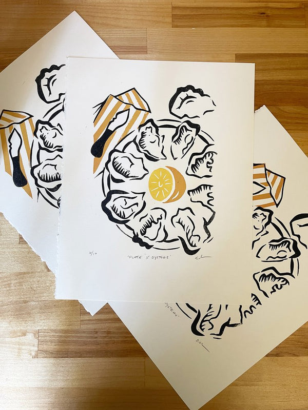 'Plate o' Oysters' Linocut Print - 2