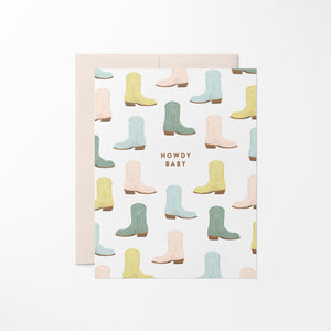 Howdy Baby Cowboy Boots, Western Baby Card - 1