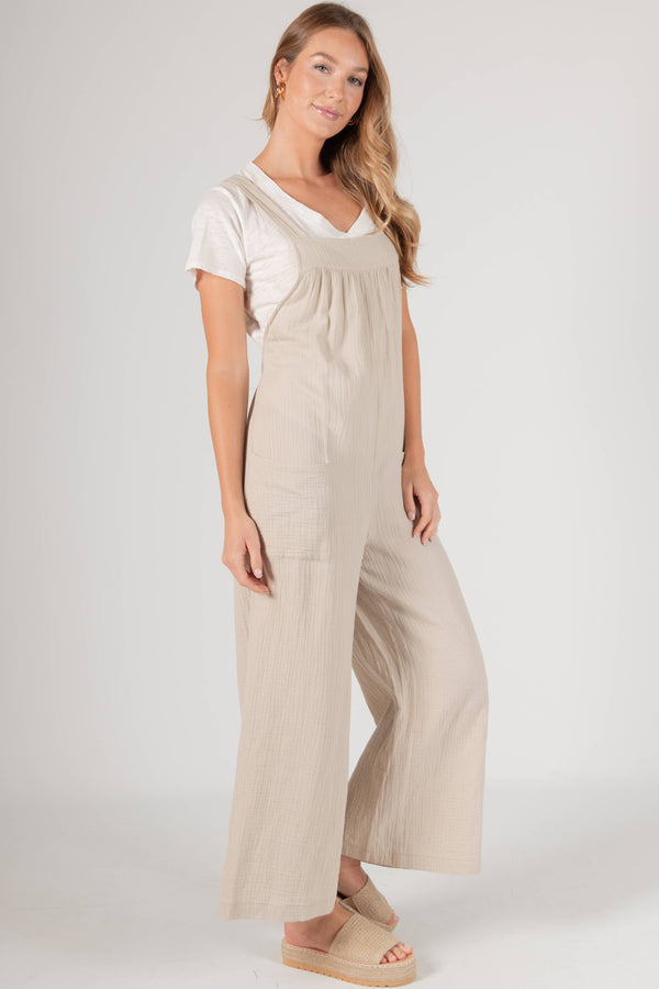 Slubbed Gauze Wide Leg Overalls