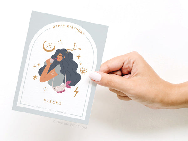 Happy Birthday Pisces Zodiac Greeting Card – DS