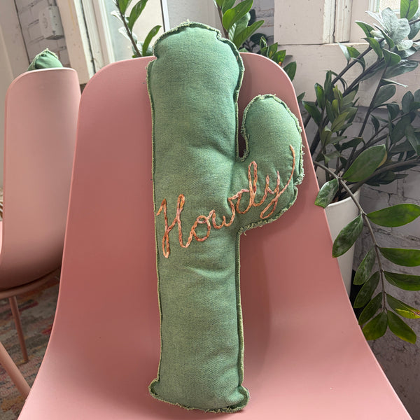 Hand Dyed and Embroidered Denim Cactus Pillow