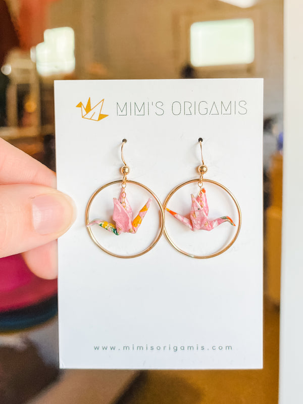 Origami Hoop Crane Earrings