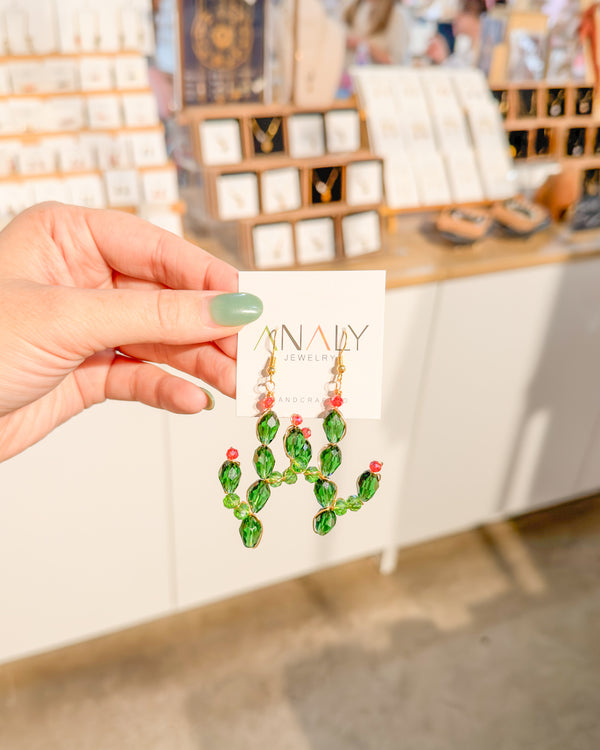 Beaded Green Cactus Dangles
