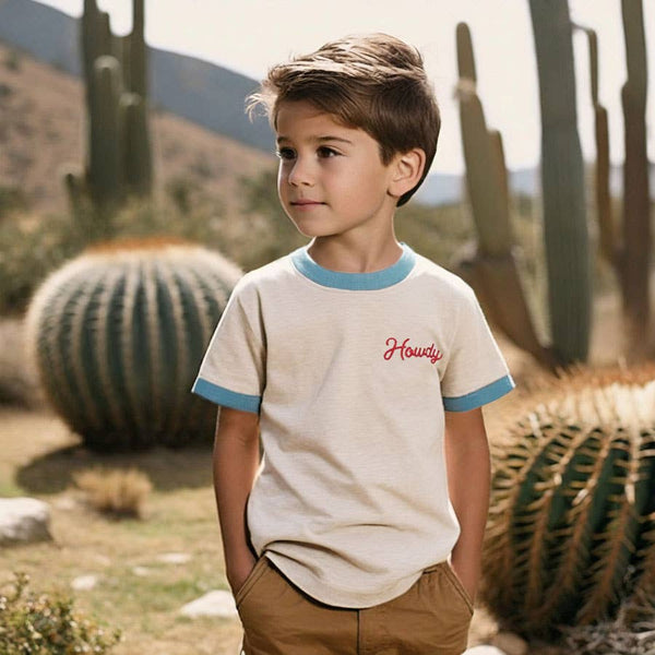 Howdy Kids Vintage Ringer Tee - Beige