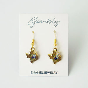 Texas Bluebonnet Gold Enamel Earrings - 1