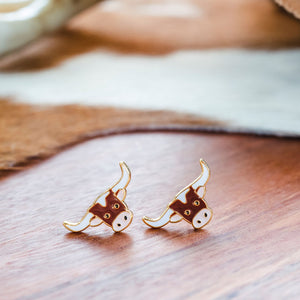 Texas Longhorn Enamel Earrings - 1